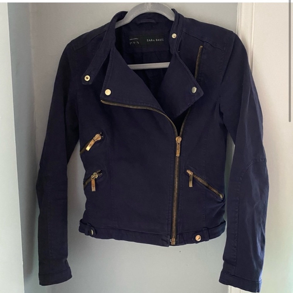 DONATED  Jacket | Canvas Moto Jacket | Navy Blue | Size Small